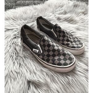 Vans Checkered Slip On Gray And‎ Black Canvas Shoes Youth Size 3.5